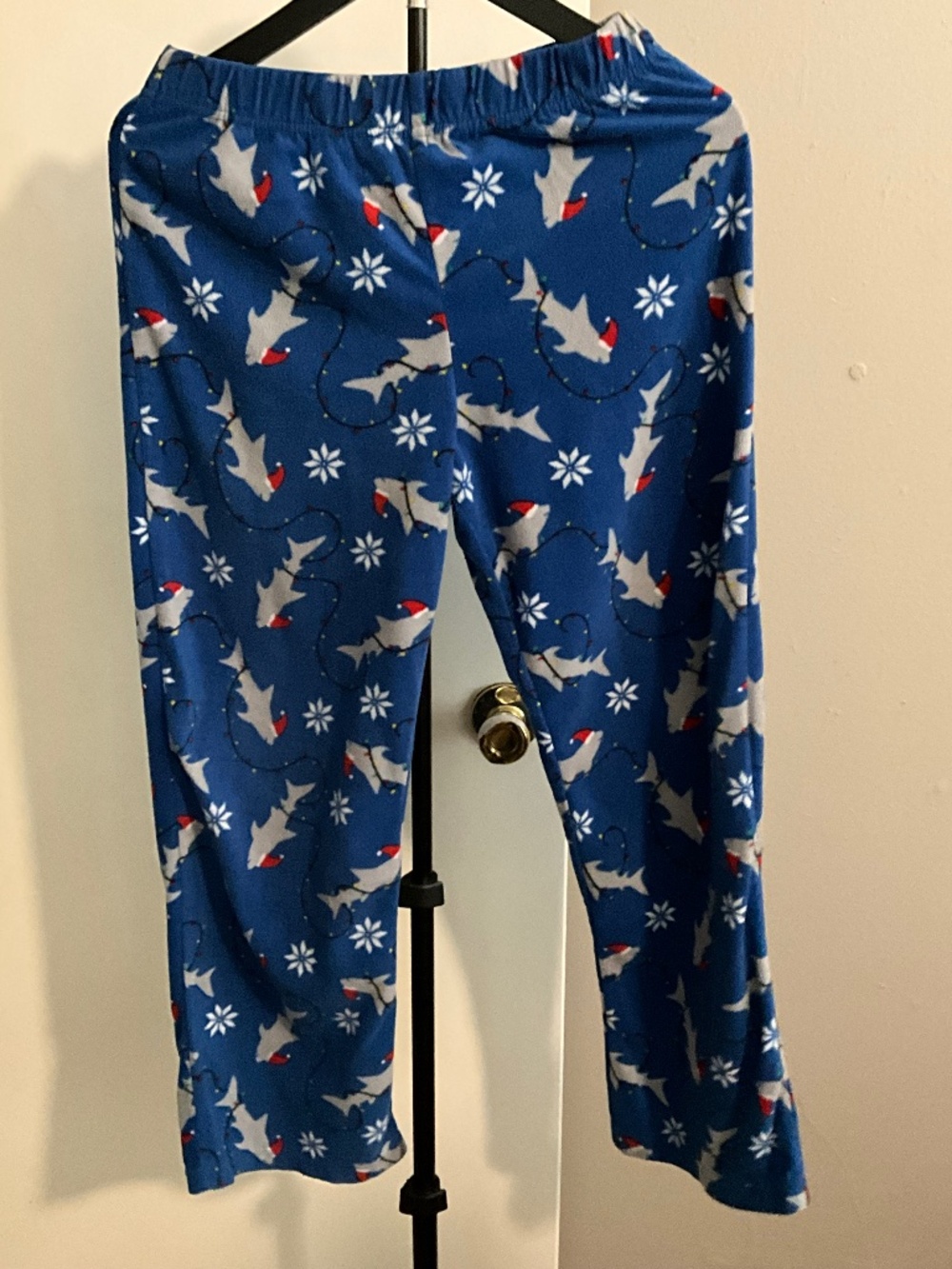 Cat & Jack Holiday Pajama Pants Youth‎ Large 10/12 Santa Shark Fleece Blue